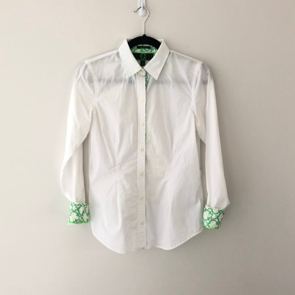 C. Wonder Button Down Shirt Green Patterned Cuffs
